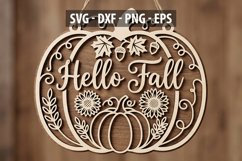 Hello Fall Pumpkin SVG , Autumn Door Hanger SVG, Fall Product Image 1