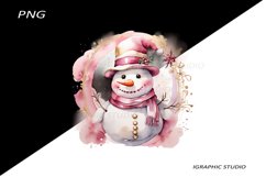 Pink Snowman Clipart, Gold and Pink Chistmas Clipart Product Image 1