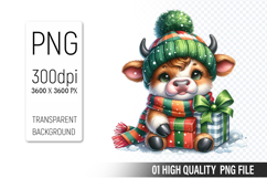 Christmas Cow Clipart PNG, Watercolor Christmas Animals Product Image 1