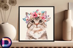 Watercolor Floral Cat Clipart Bundle, Animal PNG Product Image 5
