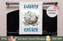 Happy Easter Kitchen Dish Towel, Easter Eggs PNG Product Image 1