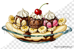 Banana Split PNG Clipart Watercolor Dessert Illustration Product Image 1