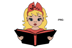 Blonde Girl Reading Book SVG Pink Glitter Bow School Clipart Product Image 5