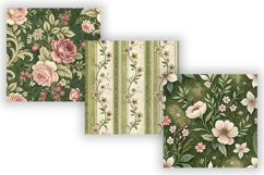 Moss Toile Digital Paper Pack, Vintage Floral Toile, Gingham Product Image 5