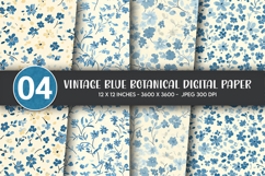 Vintage Blue Botanical Digital Paper Product Image 1