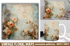 Vintage Floral Maps Seamless Patterns Backgrounds, Product Image 1