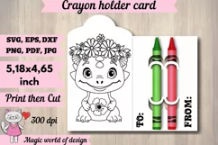 Summer baby dinosaur crayon holder card, Coloring Card svg Product Image 1