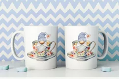 Watercolor gnome in a mug of tea with cookies, Gnome PNG Product Image 5