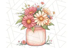 Flowers in Glass Jars PNG, Rustic Floral Watercolor Clipart Product Image 5