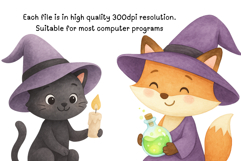 Watercolor Witch Clipart Set Cute Magical Witches, Animals Product Image 5
