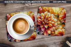 Flowers Coaster Sublimation, Autumn Flowers Coaster PNG Product Image 1