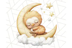 Sleeping Baby Animals PNG, Moon and Stars Nursery Clipart Product Image 5