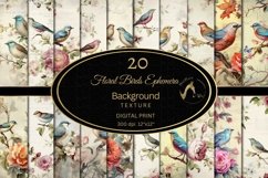 Shabby Chic Vintage Birds &amp; Floral Digital Paper Mixed Media Product Image 1