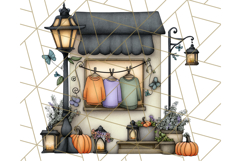 Fall Town Building Clipart PNG, Autumn Home Decor Scenes Product Image 5