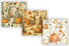 Pumpkin Patch Toile Digital Paper, Seamless Watercolor Product Image 5