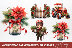 Watercolor Christmas Farm Clipart, Christmas Farm Clipart Product Image 1
