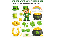 St Patrick’s Day Clipart Set Leprechaun PNG SVG JPG Product Image 1