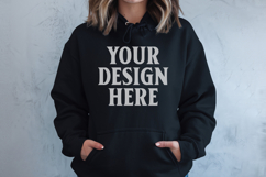 Black Gildan 18500 Hoodie Mockup, G18000 Hoodie Model mockup Product Image 1