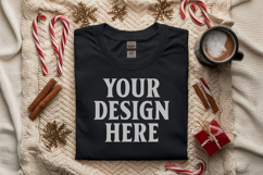 Gildan 5000 Black Folded Christmas Mockup, G5000 mockup Product Image 1