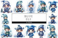 Blue Elf Watercolor Christmas, Scrapbooking, Stickers, PNG Product Image 1