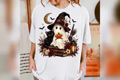 Witch Ghost Halloween PNG, Black Cat Pumpkin Design, Vintage Product Image 5