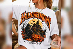 Halloween Town PNG, Black Cat Haunted House Pumpkin Design, Product Image 3