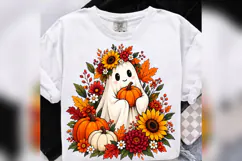 Cute Fall Ghost Pumpkin Sunflower PNG, Autumn Floral Hallowe Product Image 4