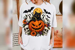 Black Cat Halloween PNG, Jack O Lantern Ghost Skull Design Product Image 4