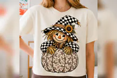 Fall Scarecrow PNG, Buffalo Plaid Pumpkin Design,Cute Autumn Product Image 1