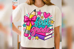 First Grade PNG, Cute Pencil Bow School Design Product Image 3