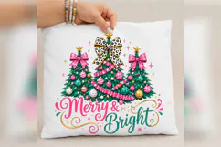 Merry and Bright PNG, Pink Bow Christmas Tree Design, Leopar Product Image 4