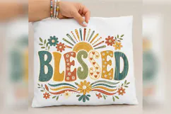 Blessed Retro Floral Christian PNG, Boho Faith Shirt Design, Product Image 4