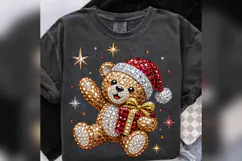 Christmas Teddy Bear PNG, Rhinestone Santa Bear Design, Product Image 4