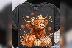 Fall Highland Cow PNG, Leopard Bow Pumpkin Cow, Autumn Product Image 2