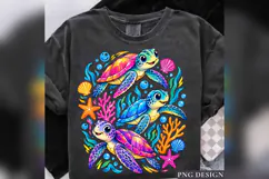 Colorful Sea Turtle PNG, Cute Ocean Turtle Shirt Design Product Image 1