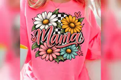 Floral Mama PNG, Retro Daisy Mom Design, Checkered Mother’s Product Image 4