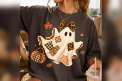 Patchwork Ghost PNG, Leopard Bow Halloween Ghost, Gingham Product Image 4