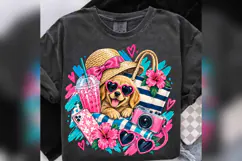 Summer Dog PNG, Cute Beach Puppy Design, Pink Tropical Vacat Product Image 2