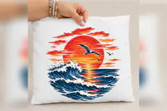 Ocean Sunset PNG, Beach Wave Design, Seagull Coastal Summer Product Image 1