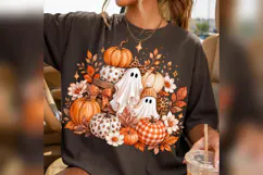 Cute Fall Ghost Pumpkin PNG, Leopard Gingham Pumpkin Hallow Product Image 1
