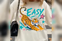 Easy Tiger PNG, Retro Colorful Tiger Design, Groovy Animal Product Image 3