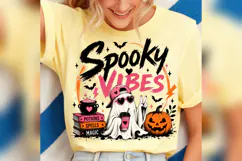 Spooky Vibes Ghost Halloween PNG, Pink Pumpkin Witchy Shirt Product Image 1