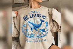 He Leads Me PNG, Psalm 23:2 Christian Ocean Design, Beside Product Image 4
