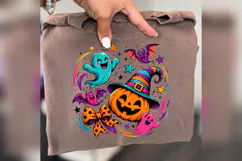 Cute Halloween Pumpkin PNG, Colorful Ghost Witch Design Product Image 5