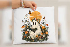 Cozy Ghost Reading PNG, Floral Halloween Book Lover Design Product Image 3