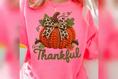 Crochet Pumpkin Thankful PNG, Leopard Bow Fall Design Product Image 1