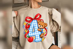 4th Grade Teddy Bear PNG, Back to School Apple Pencil Bow Product Image 3