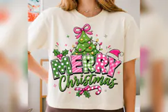 Merry Christmas PNG, Pink Green Christmas Tree PNG, Coquette Product Image 4