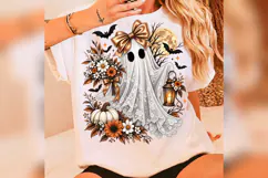 Floral Lace Ghost PNG, Coquette Halloween Ghost, Bow Pumpkin Product Image 4