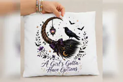 A Girls Gotta Have Options PNG, Witch Broom Raven Halloween Product Image 3